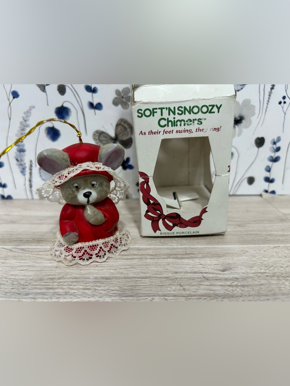 Vintage Jasco Soft N Snoozy Chimers Christmas Mouse Ornament